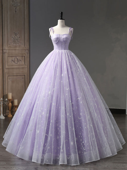 A-Line Tulle Purple Prom Dress