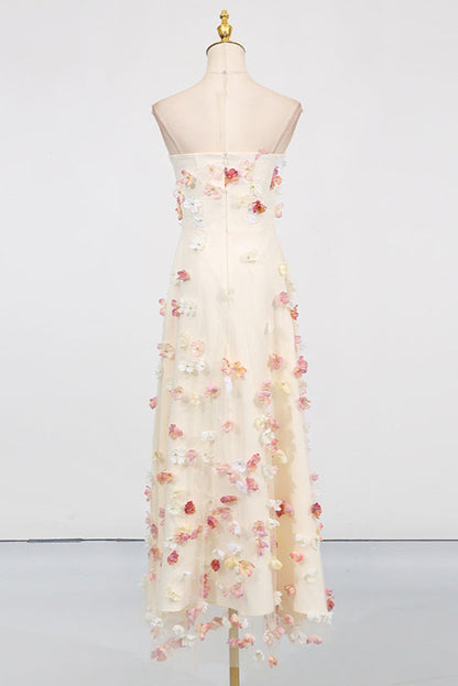 Off-Shoulder Embroidered Maxi Dress in apricot
