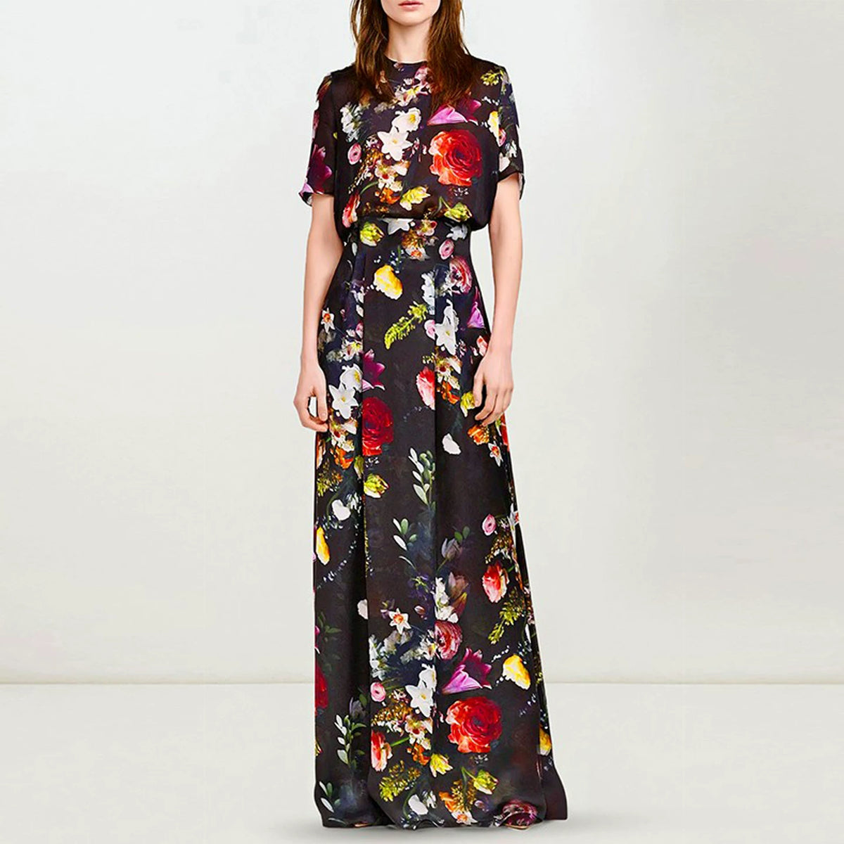 floral short sleeve maxi dress