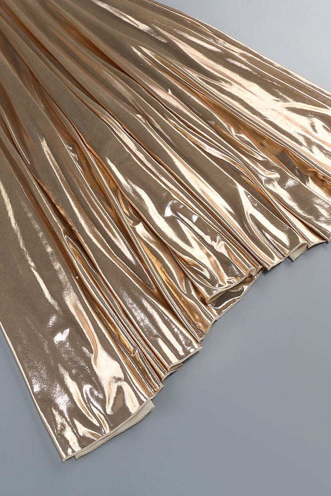 Gold Metallic Ruched Mermaid Gown