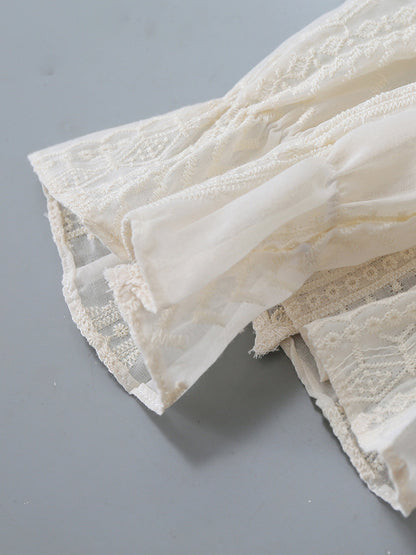 Double Layer Lace Lapel Ruffle Cuff Embroidery Long Sleeve Blouse