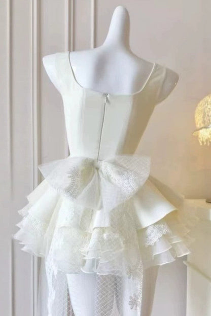White Square Neck Corset Layer Lace Mini Dress