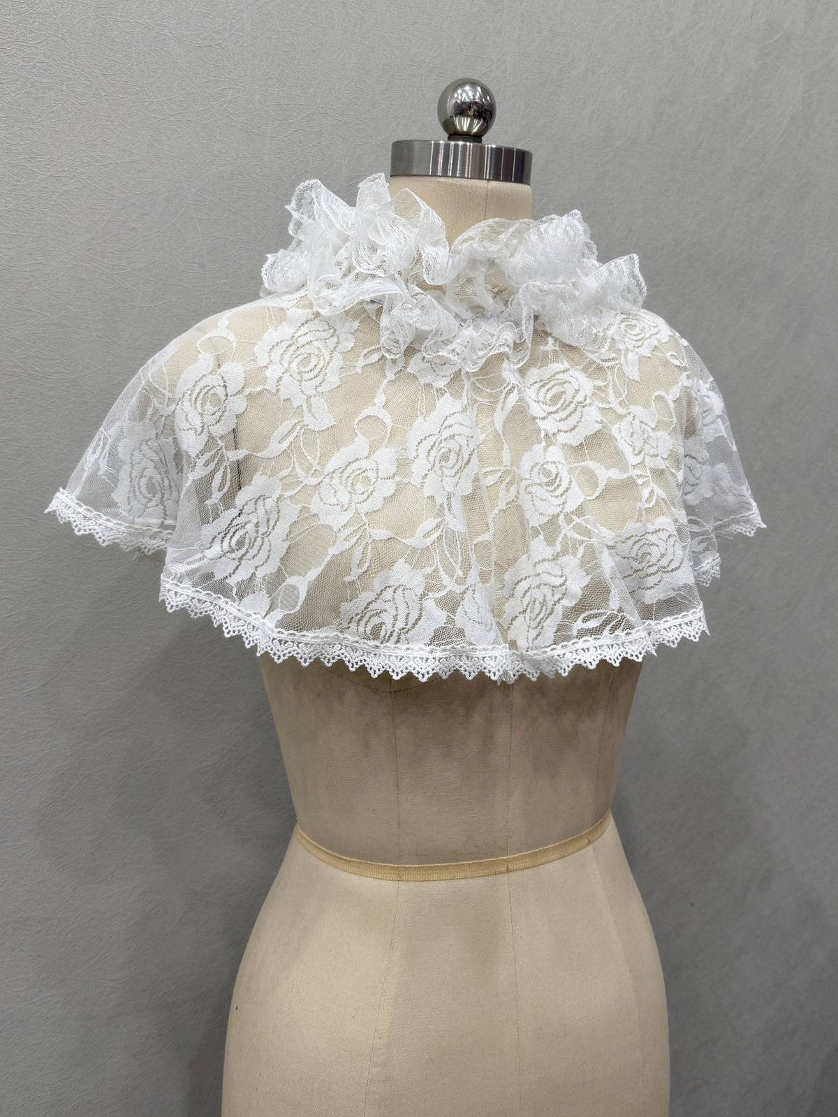 Rose Floral Lace Ruffle High Neck Short Cape Shrug