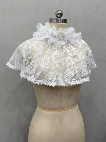 Rose Floral Lace Ruffle High Neck Short Cape Shrug