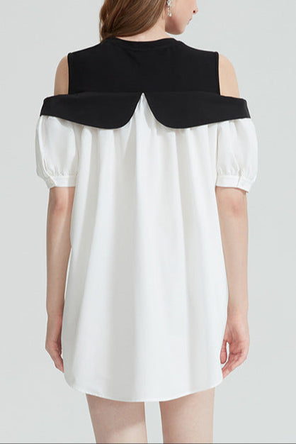 evelyn Off-shoulder contrast bow mini dress