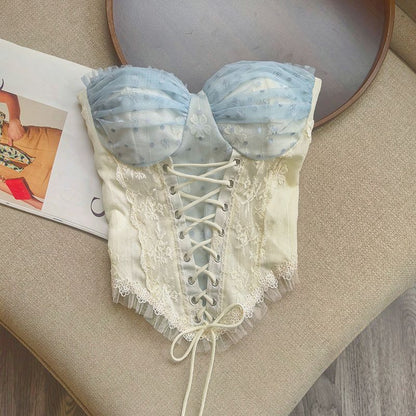 Cream Floral Lace Corset Bustier Top