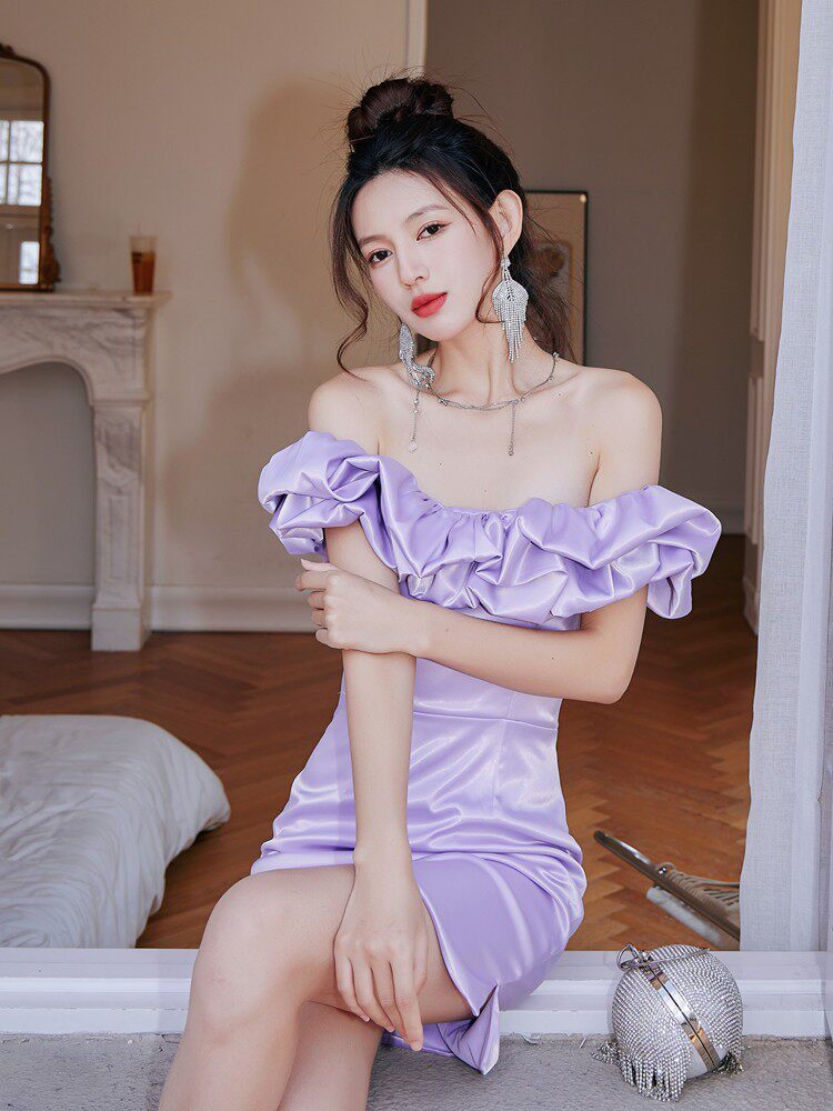 Dolores Ruffle Strapless mini Dress-purple