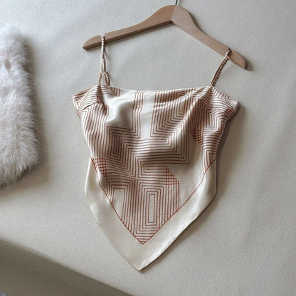 Cream Satin Geometric Handkerchief Camisole Top