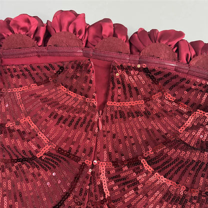 burgundy sequined mesh column gown