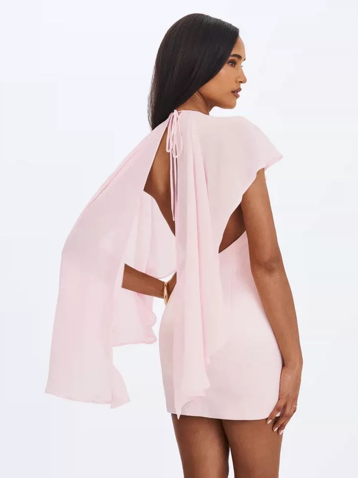 Cape Overlay Bodycon Mini Dress - pink