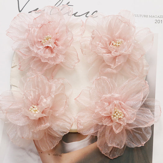 Photography: Princess hair accessories, lightweight organza, peach pink floral DIY, handmade mesh hair tie, claw clip, women's clothing accessories