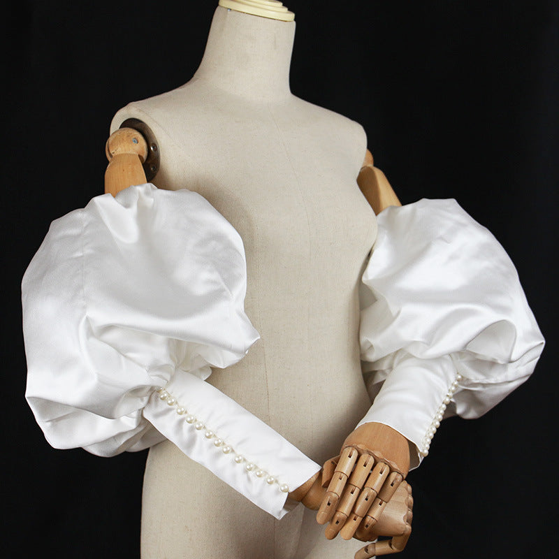 Detachable Satin Puff Pearl Cuff Sleeve Accessories