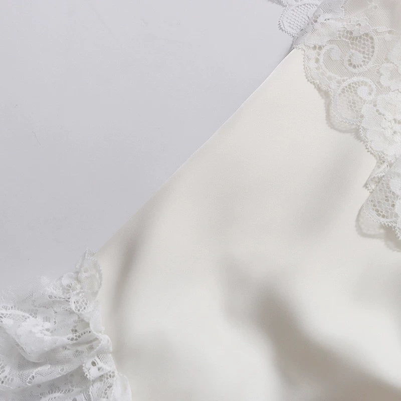 Off Shoulder Ruffled Lace Satin Bow Two Piece Short Set