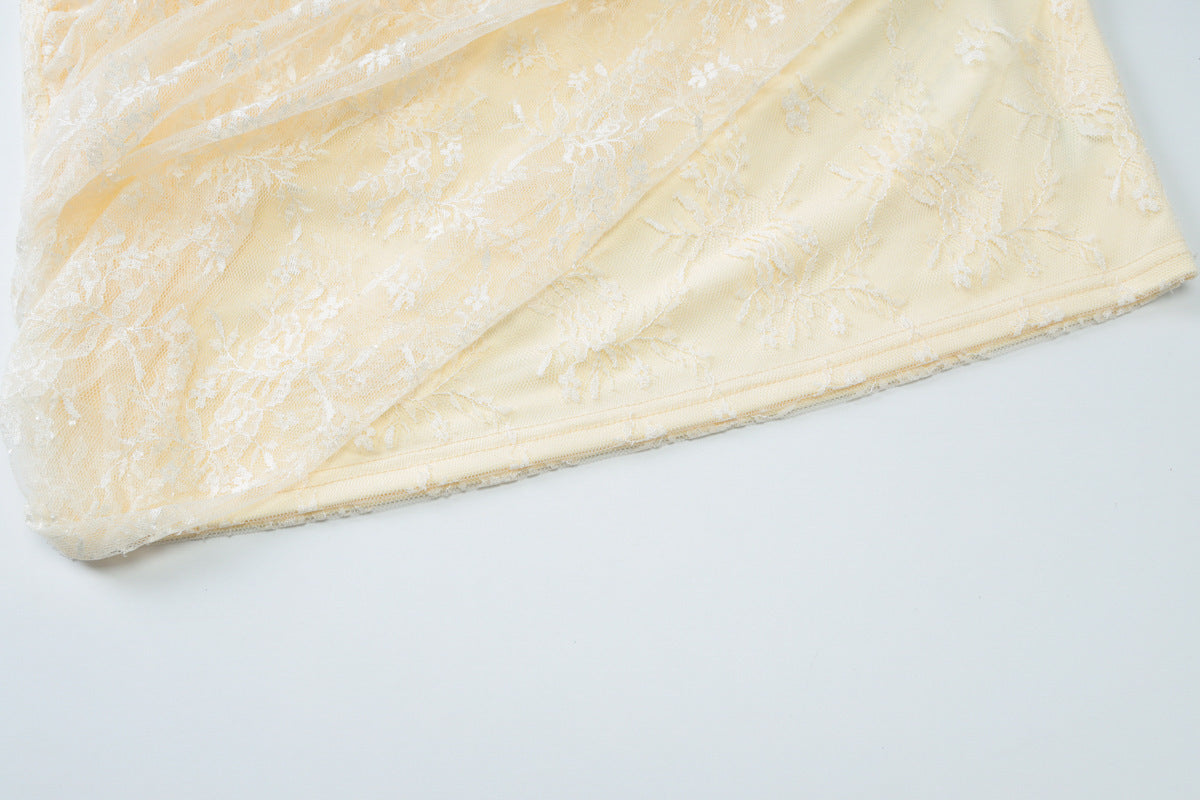 meroy Strapless Lace Mini Dress in Yellow