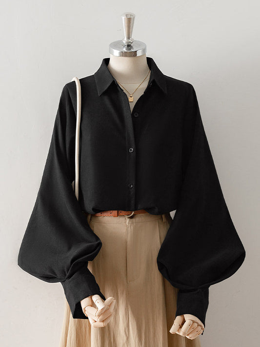 Lantern Sleeve Point Collar Blouse