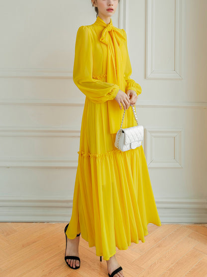 yellow long sleeved large swing dress