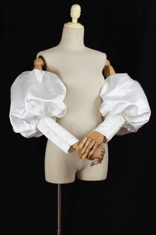Detachable Satin Puff Pearl Cuff Sleeve Accessories