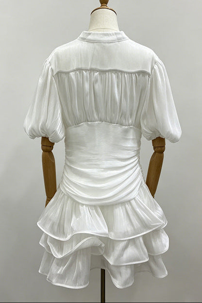 White Tiered Ruffle Mini Dress