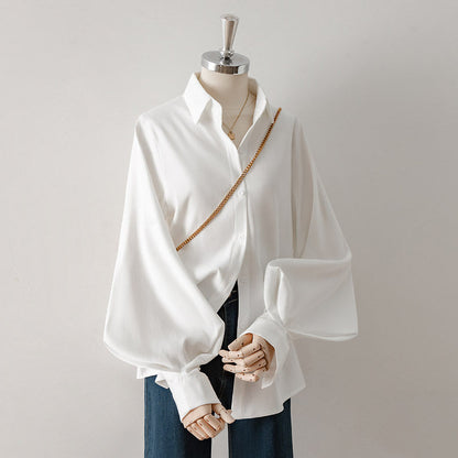 Lantern Sleeve Point Collar Blouse