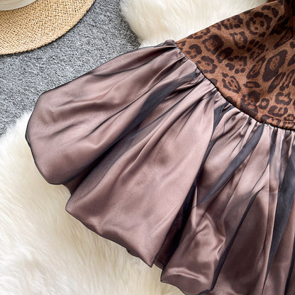 Brown Animal Print Fit-and-Flare Mini Dress
