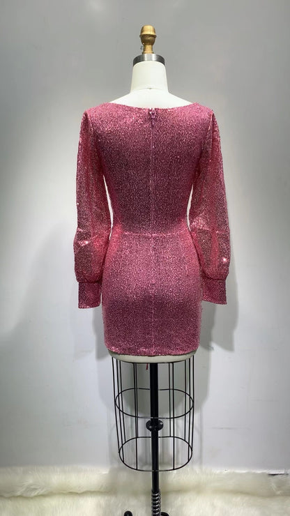 zenobia Ruched cut out Sequin Mini Dress in pink