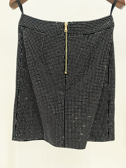 PATCHWORK RHINESTONE SKIRT IN BLACK