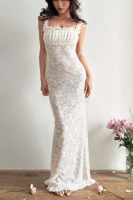 georgia lace bodycon slip maxi dress in white