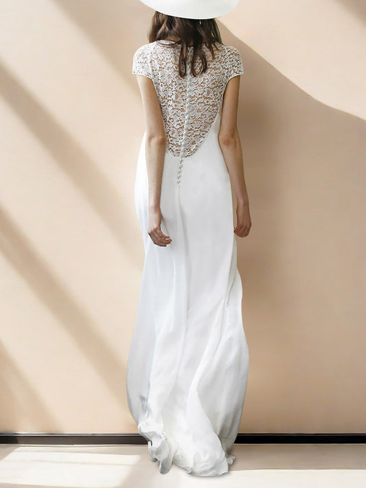 White V-neck openwork lace maxi dress