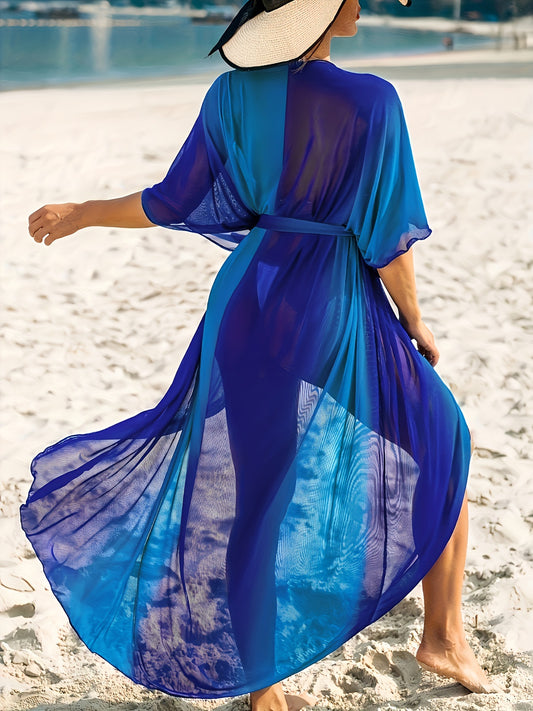 Belinda Plus Size Slimming Beach Cover-Up——blue