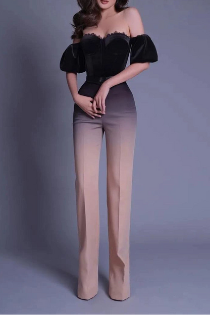 velvet tube top high waist trousers suit