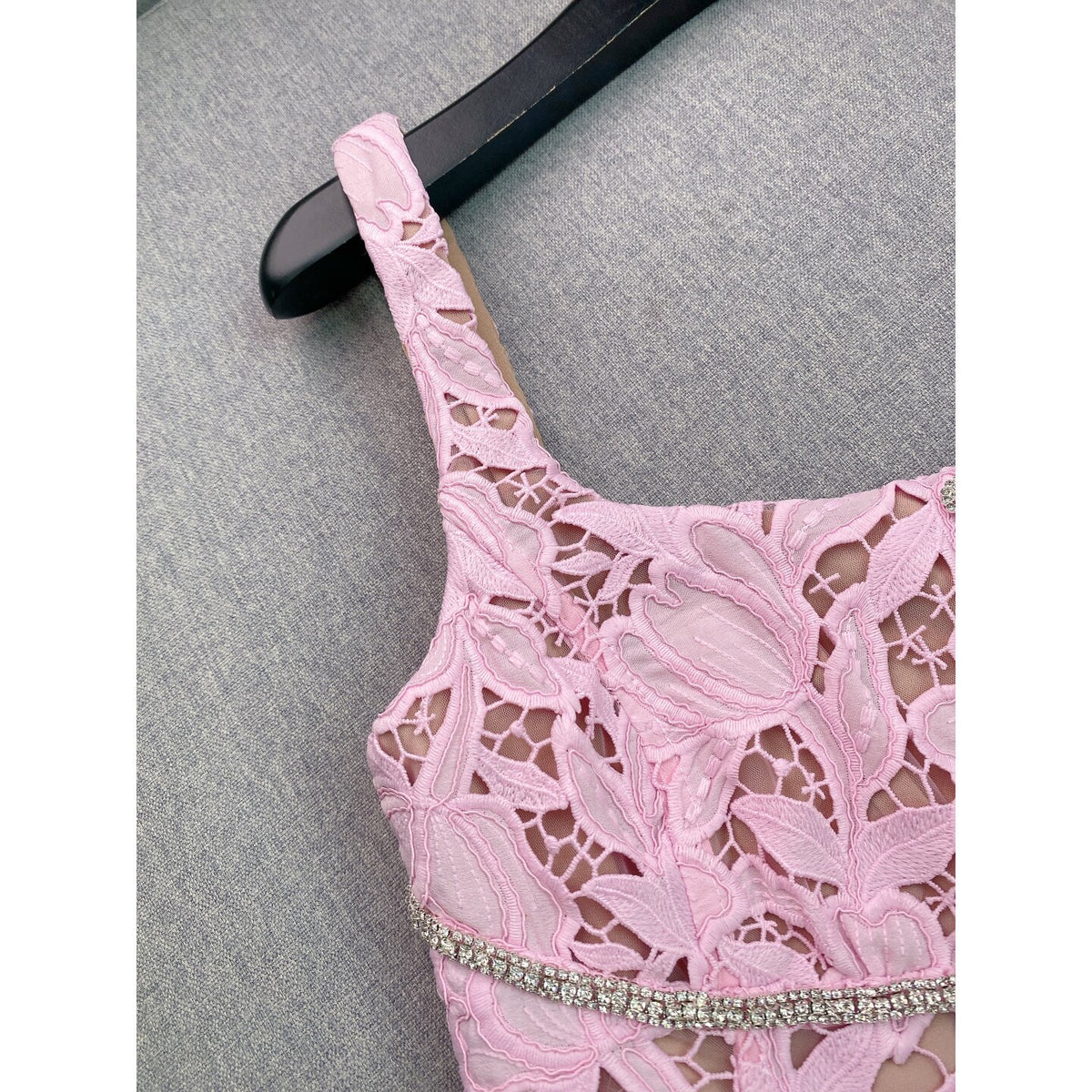 Light Pink Floral Corded Lace Fit-and-Flare Mini Dress