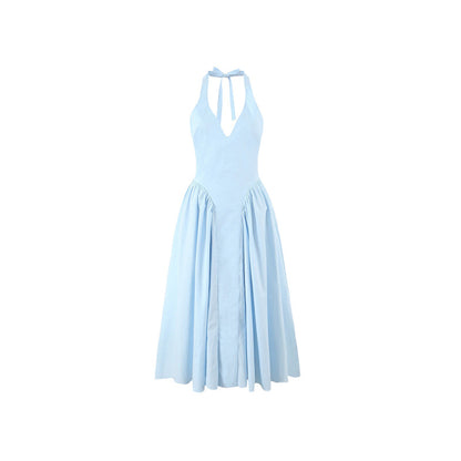 Halter Deep V Flared Maxi Dress