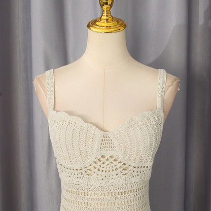 Cream Crochet Knit Column Dress