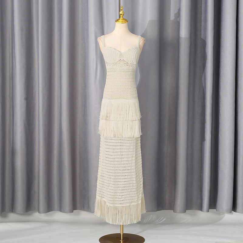 Cream Crochet Knit Column Dress