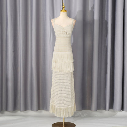 Cream Crochet Knit Column Dress