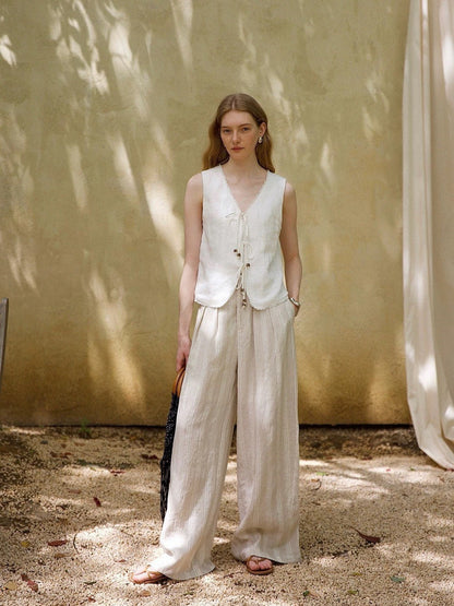 Beaded Linen Lace-up Access Vest