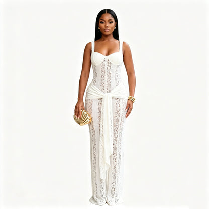 Corset Lace Maxi Dress with Draped Sash
