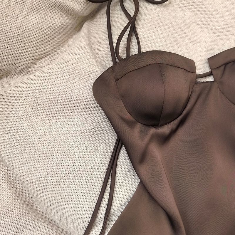 Dark Brown Satin Structured Corset Top