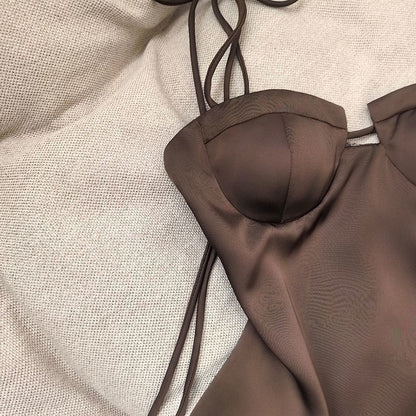 Dark Brown Satin Structured Corset Top