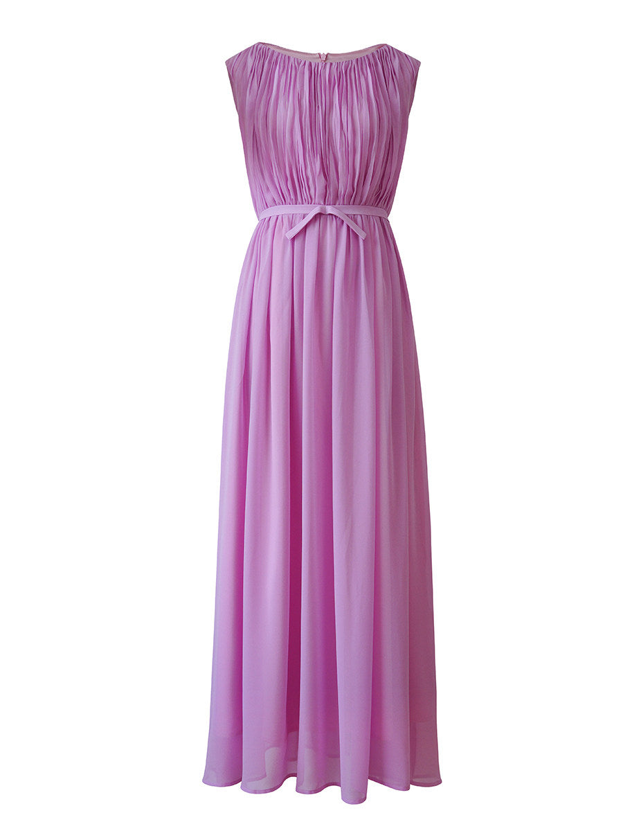 pink one-shoulder pleated dress