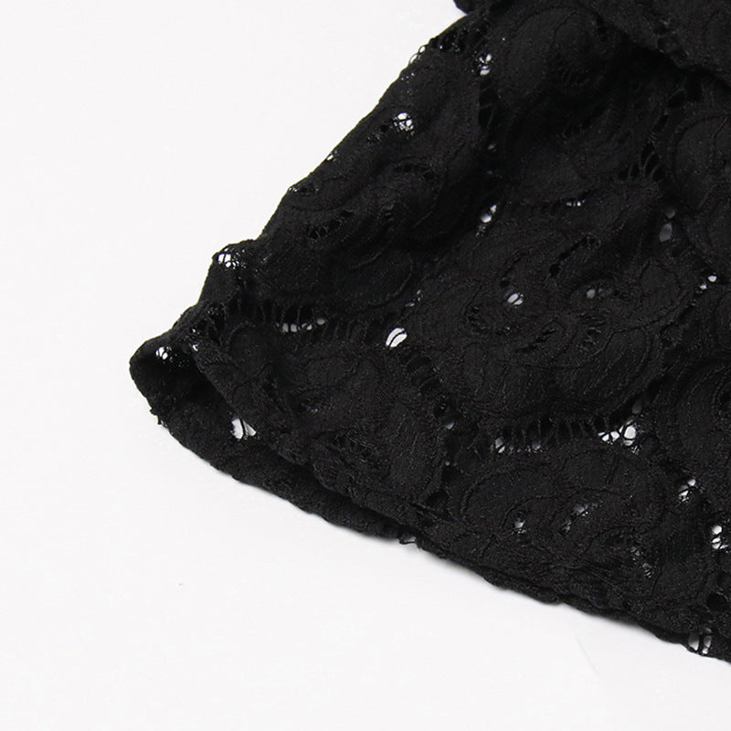 vanessa Long Sleeves Layered Lace Mini Dress in black