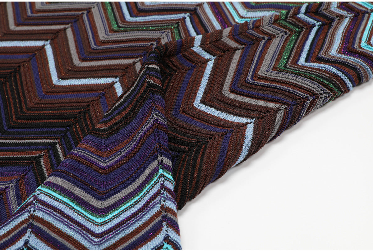 One-Shoulder Chevron Maxi Dress in Teal, Purple & Brown