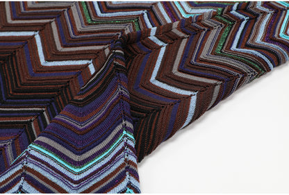 One-Shoulder Chevron Maxi Dress in Teal, Purple & Brown