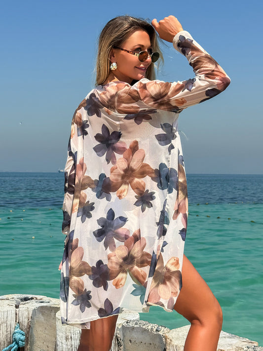 Belinda chiffon cardigan sun protection swimsuit three-piece set with long Cover-up