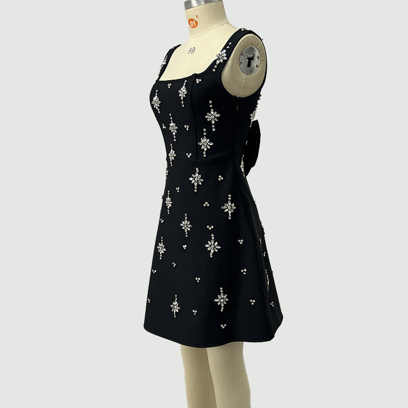 adora Sleeveless Diamond Bow Bandage Mini Dress in black
