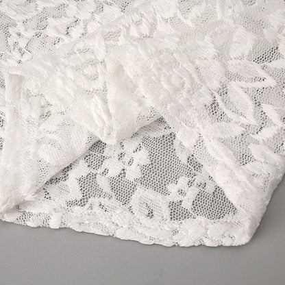 white lace column with front slit gown