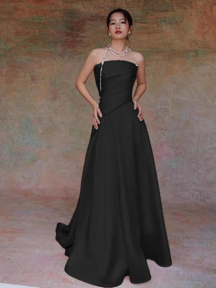 Lydia White French Satin Strapless maxi Train Welcome Gown