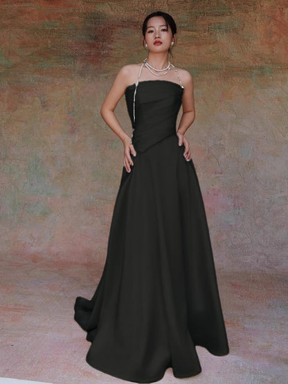 Lydia White French Satin Strapless maxi Train Welcome Gown