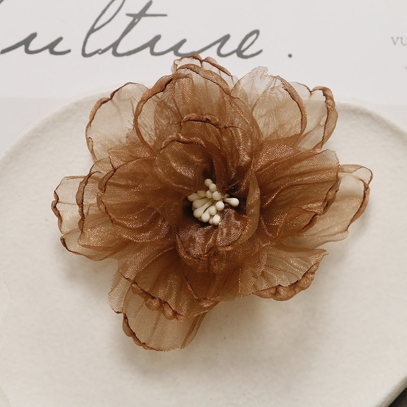 Photography: Princess hair accessories, lightweight organza, peach pink floral DIY, handmade mesh hair tie, claw clip, women's clothing accessories
