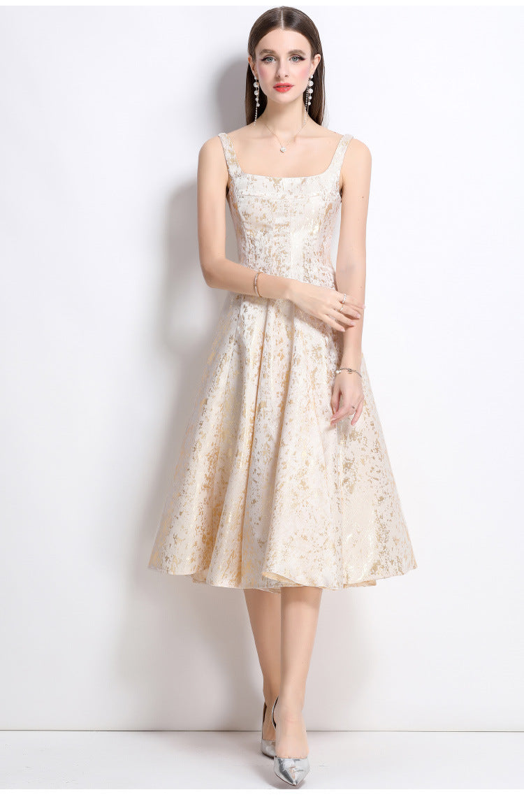 vanessa A-line Jacquard midi dress - apricot